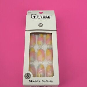 imPRESS Vibrant Press-On Nails - Pink, Yellow, White manicure